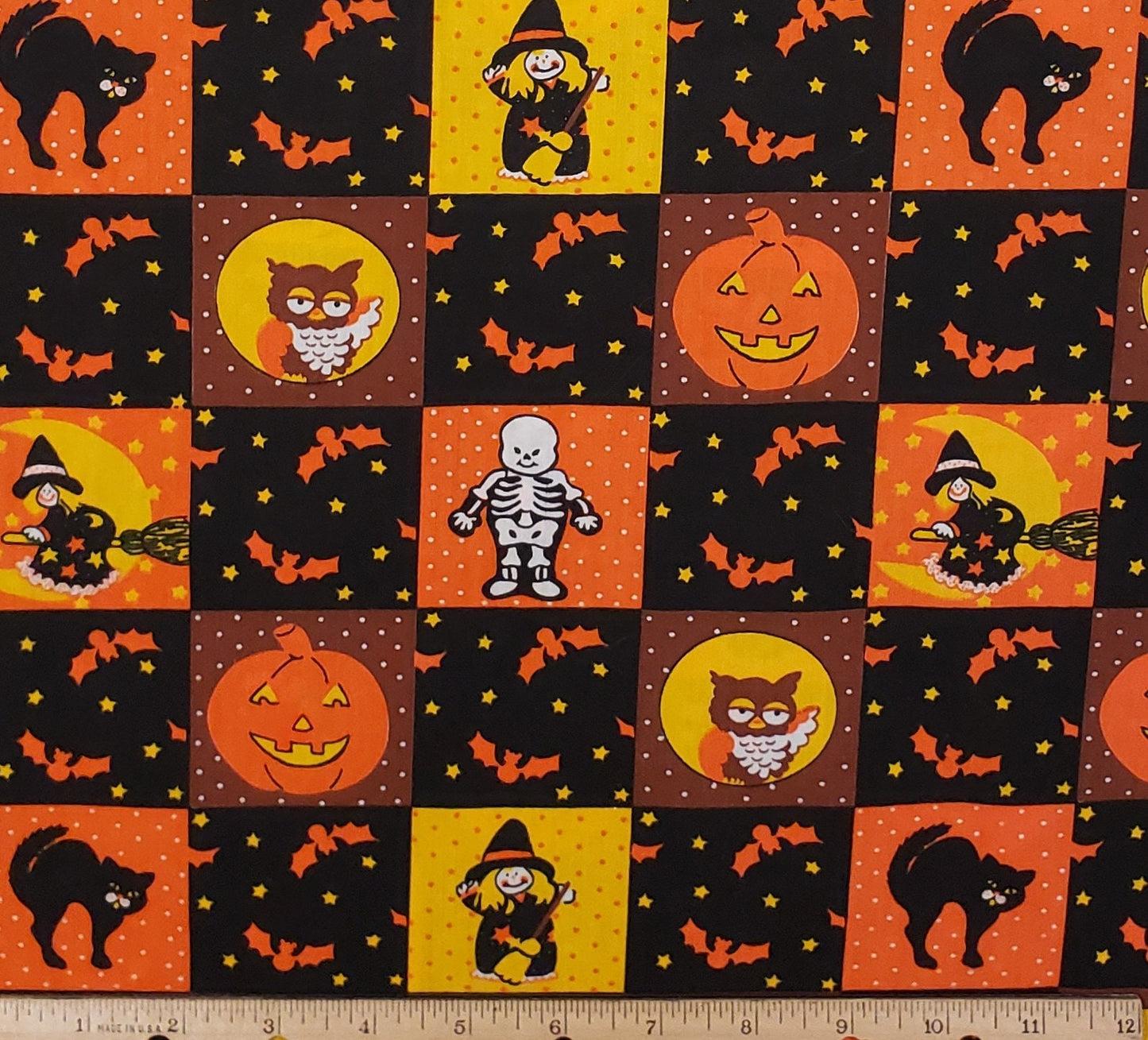 Halloween Patchwork Print Fabric - Selvage to Selvage Print