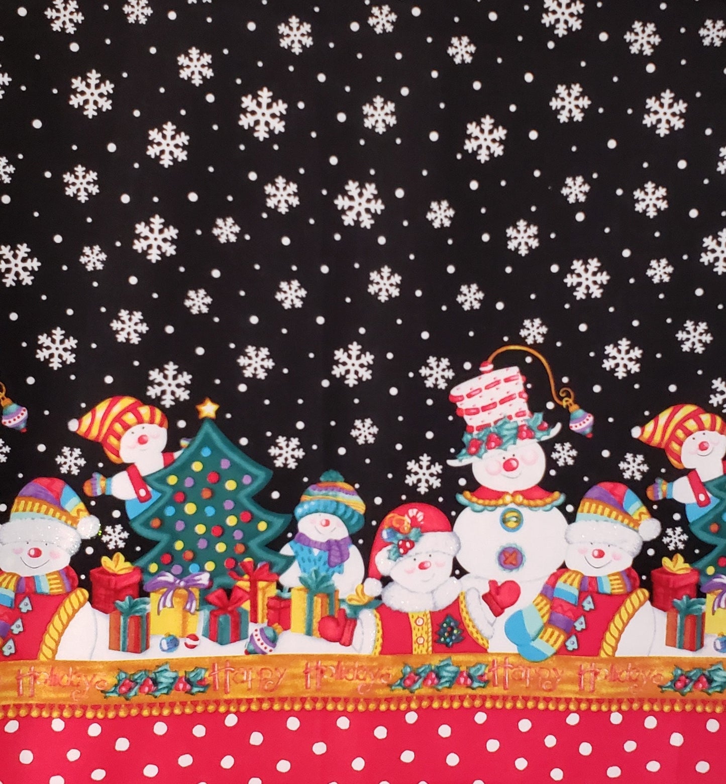 Kimberly Montgomery for MBT - Happy Holidays Double Border Print With Snow People - Some Glitter Accents on Hats