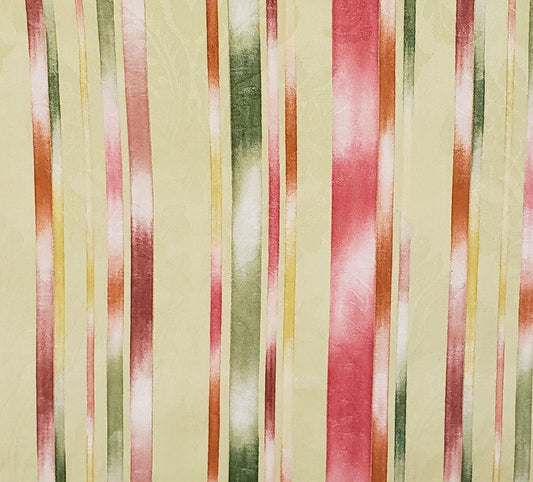 Outdoor Fabric - Pale Green Fabric / Dark Green, Brown and Rust Stripes - 60" WIDE