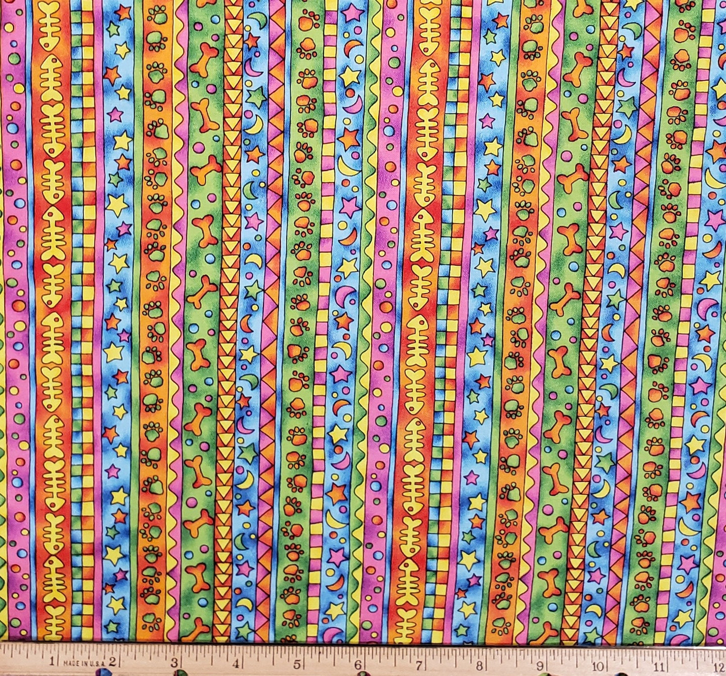 Fabric Printed Exclusively for Hobby Lobby by Tropical Trading - Brightly-Colored / Cartoon-Style Stripes