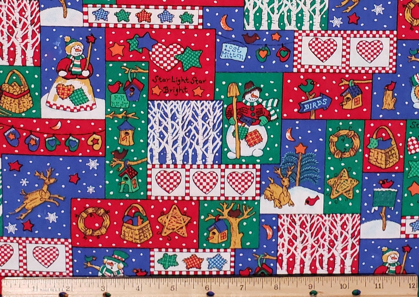 Springs Industries - Red, Blue and Green Vintage Christmas Patchwork Fabric