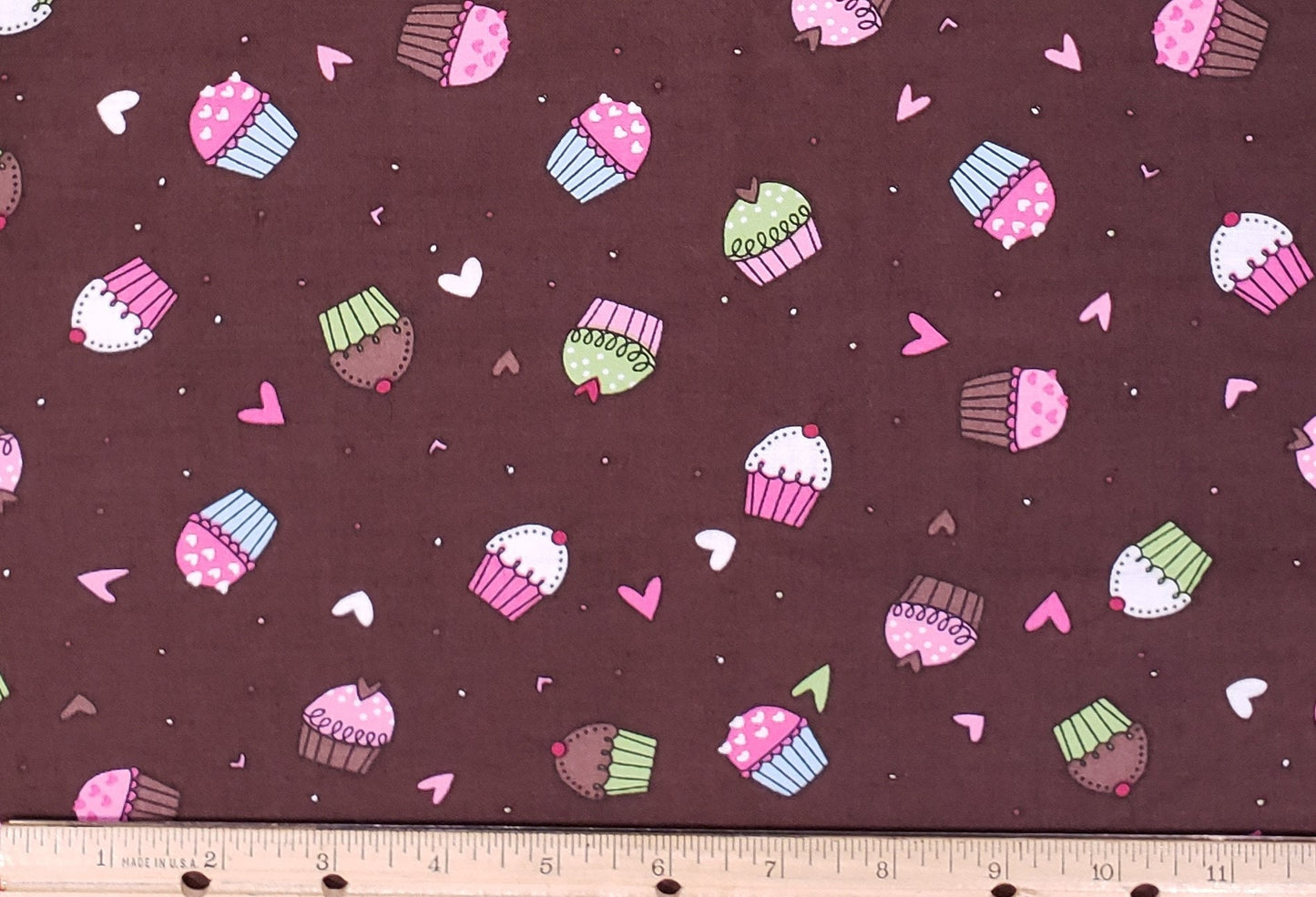 Sweet Treats by Heidi Grace for JoAnn Fabric & Craft - Chocolate Brown Fabric / Scattered Cupcakes