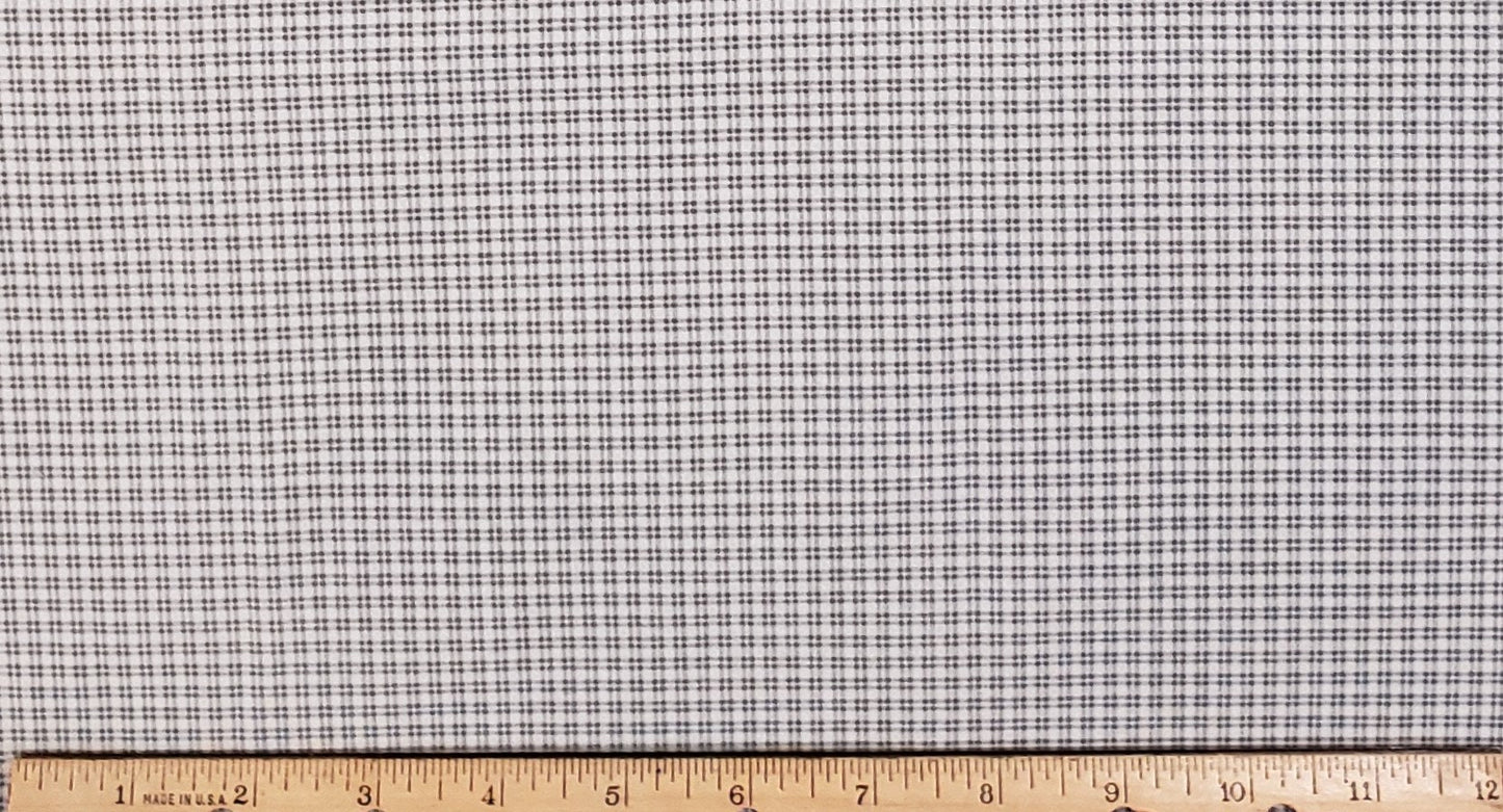 Marcus Brothers Textiles, Inc.  - Cream Fabric with Colonial Blue Mini Plaid Print