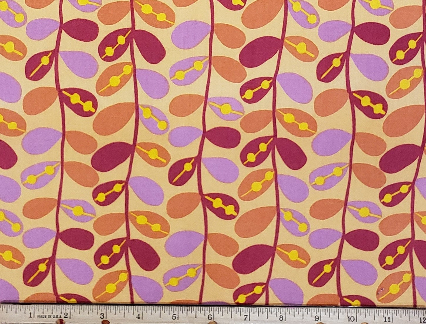Created by Kim Schaefer for Andover Fabrics 2012 Patt 5794 - Pale Orange Fabric / Berry, Lilac and Orange Leaf Vine Pattern