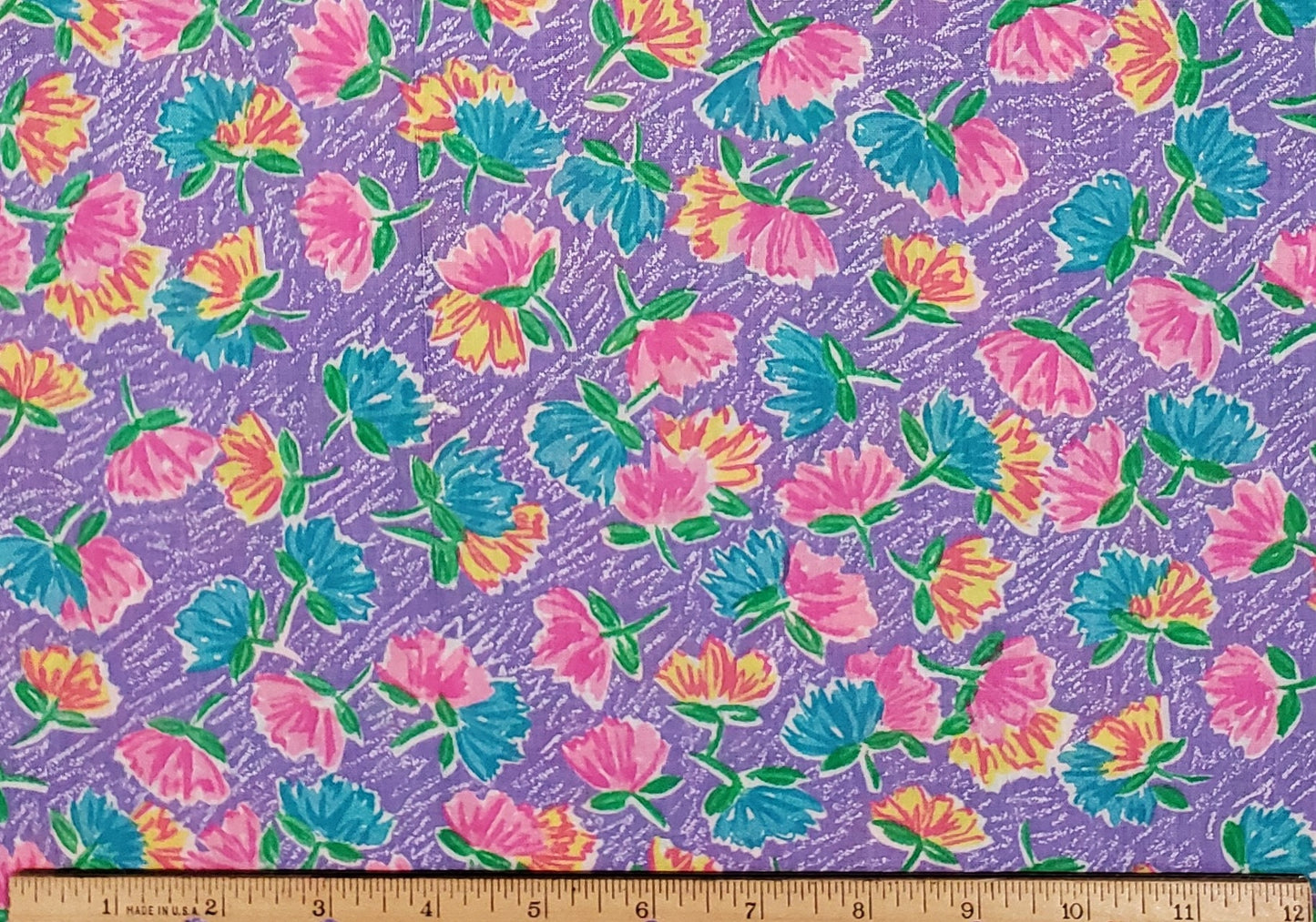 EOB - Purple Patterned Fabric - Light Pink, Blue and Yellow Flower Pattern