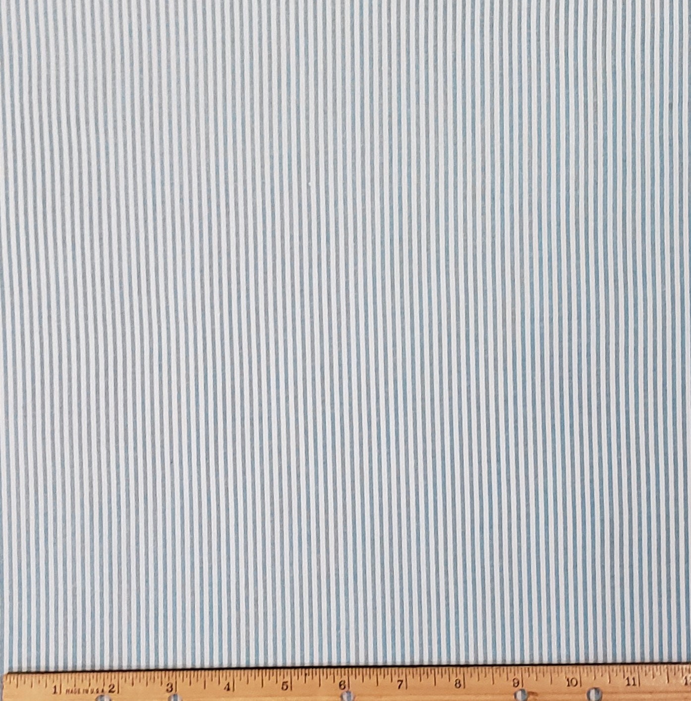 Seersucker Fabric - Light Blue / White Pinstripe