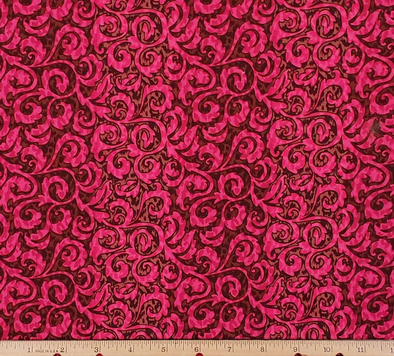 Brown Fabric / Bright Pink Flower Scroll