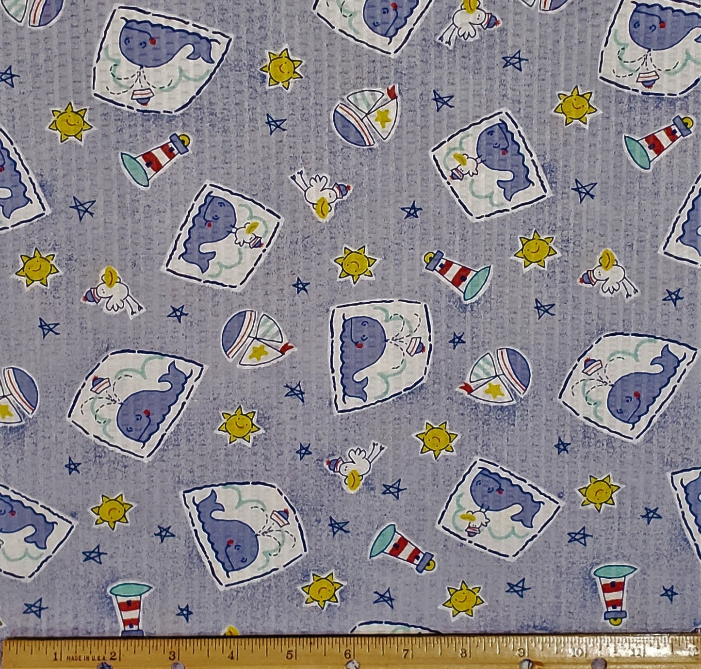 Crinkle Cotton / Seersucker Fabric - Light Blue with Whales