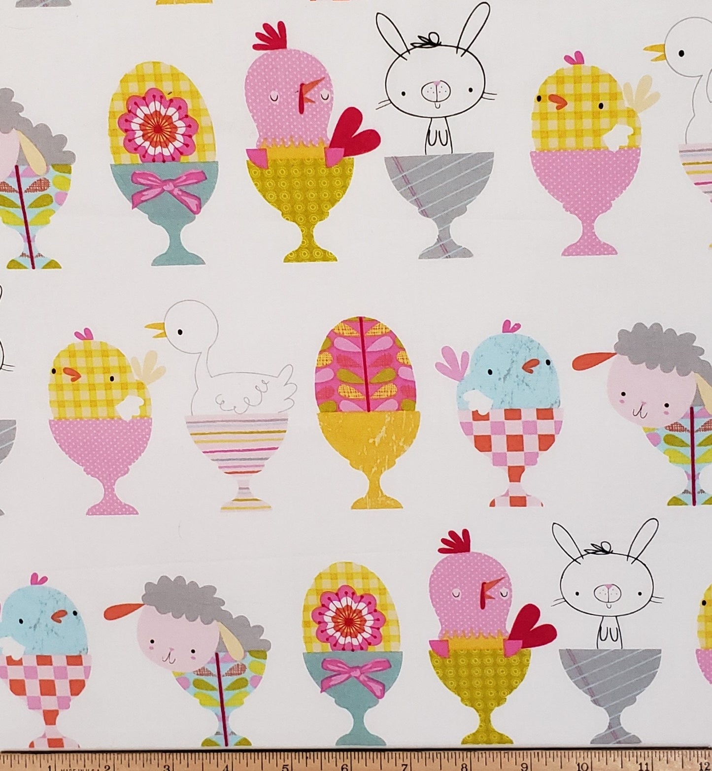 JoAnn Fabric & Craft - White Fabric / Bright Pastel Easter Print