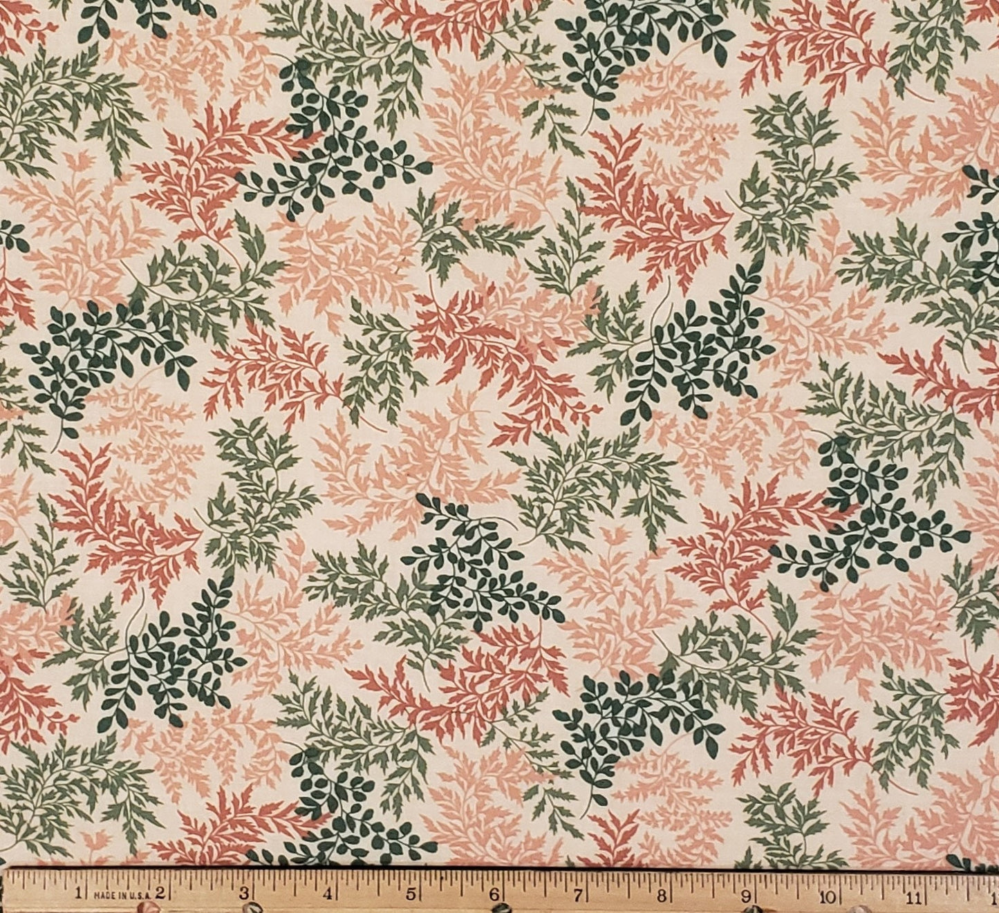 Fabric Traditions 1998 - Peach Fabric / Coral and Green Leaf Print