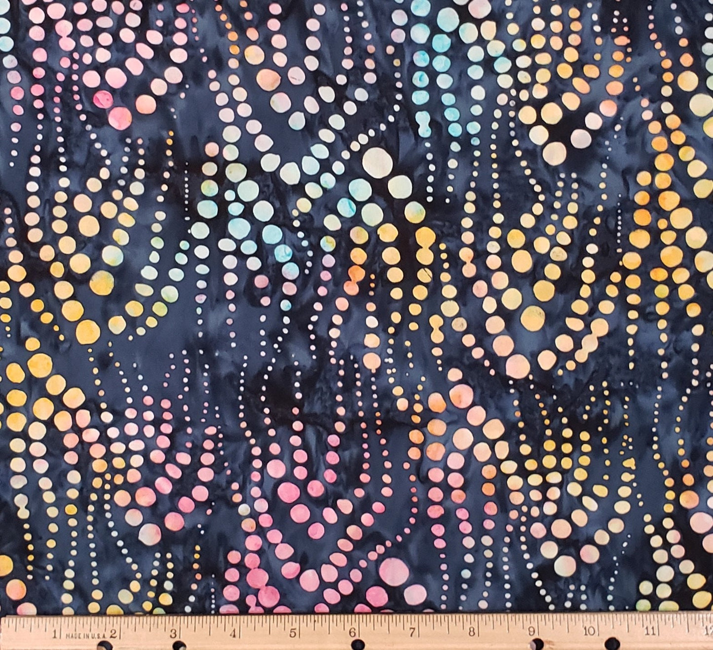 BATIK - Dark Blue Batik Fabric with Multi-Color Dot Pattern