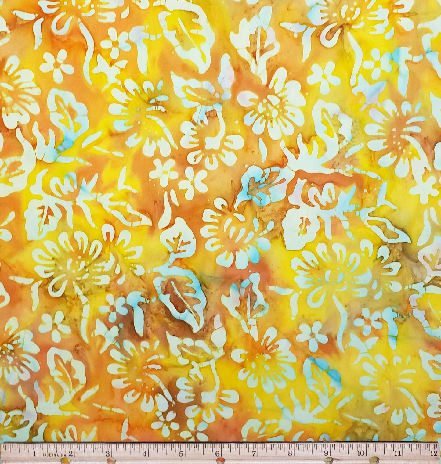 BATIK - Bright Yellow, Orange and Blue Flower Print