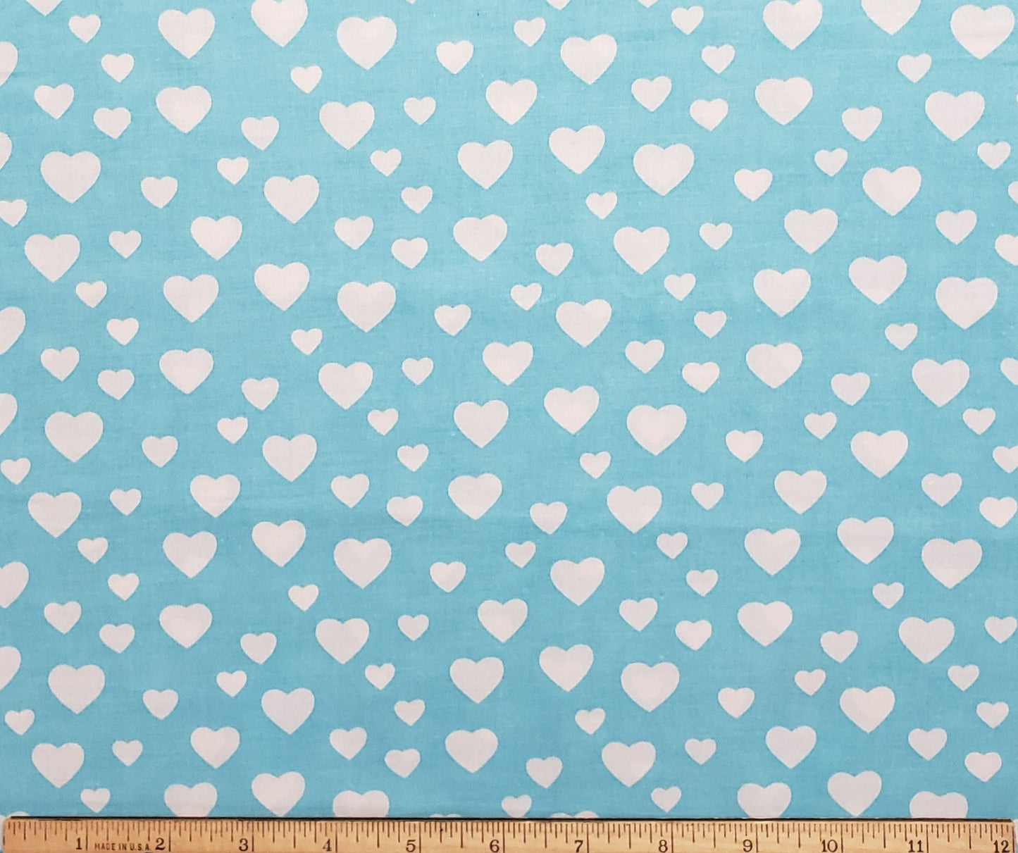 Sky Blue Fabric / White Hearts - Selvage to Selvage Print