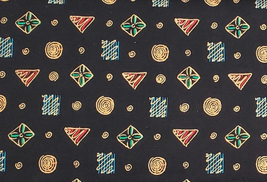 Classic Cottons - Black Fabric with Metallic Geometric Shapes