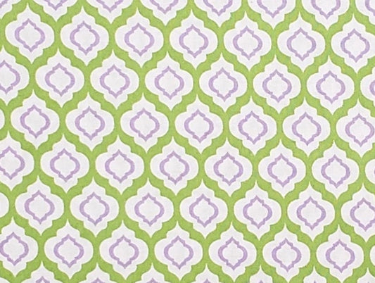 Waverly Inspirations Screenprint - White Fabric / Lime Green, Purple Medallion Print