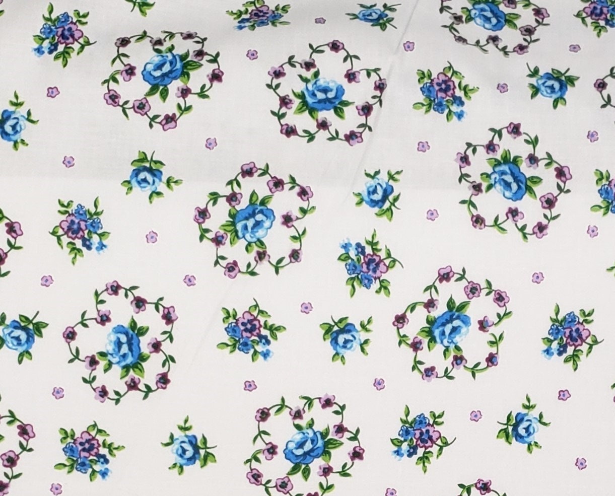 Pale Blue Fabric - Blue and Purple Flowers