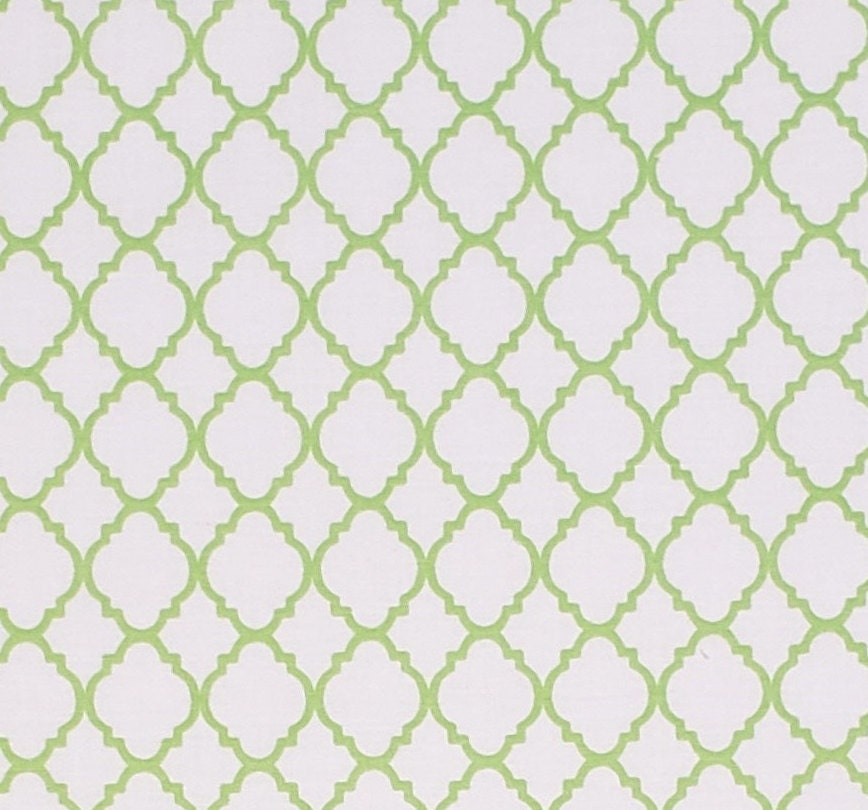 White Fabric - Lime Green Lattice Pattern