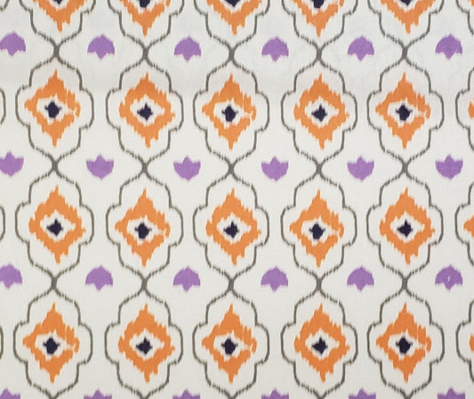 Lozenge Fabric - Soft White Fabric / Gray, Orange, Lavender and Purple Print