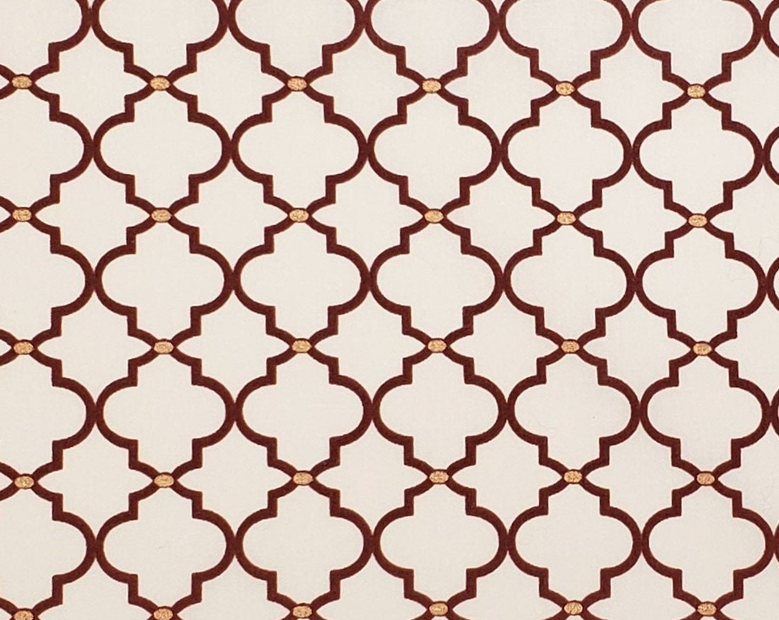 Cream Fabric with Maroon and Copper Metallic Accents