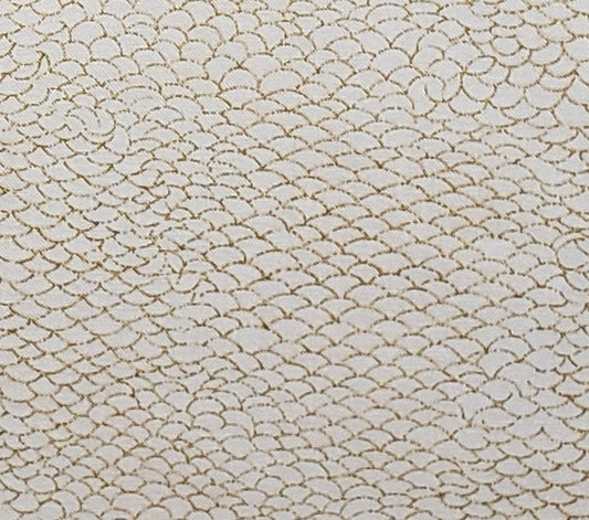 Timeless Treasures Fabrics, Inc. 2006 Patt# LOTUS-C1307 - Cream Fabric with Metallic Gold Clamshell Pattern