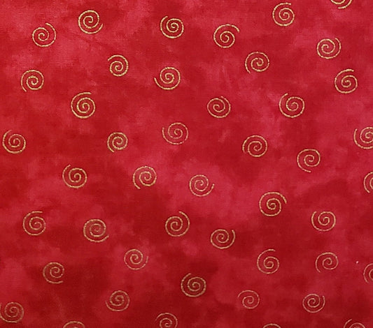 Marble Metallics by Moda - Mottled Red Fabric with Gold Metallic Red Swirl Pattern