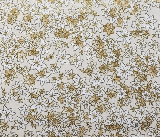 Keepsake Calico by Jo-Ann Fabrics - Pale Tan Fabric with Metallic Gold Leaves and Flowers