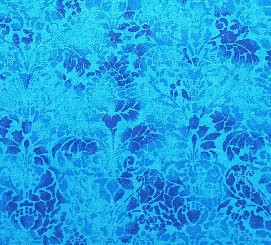 Fabric Traditions 2001 NTT, Inc. - Teal Blue Fabric with Darker Blue and Darker Teal Floral Pattern