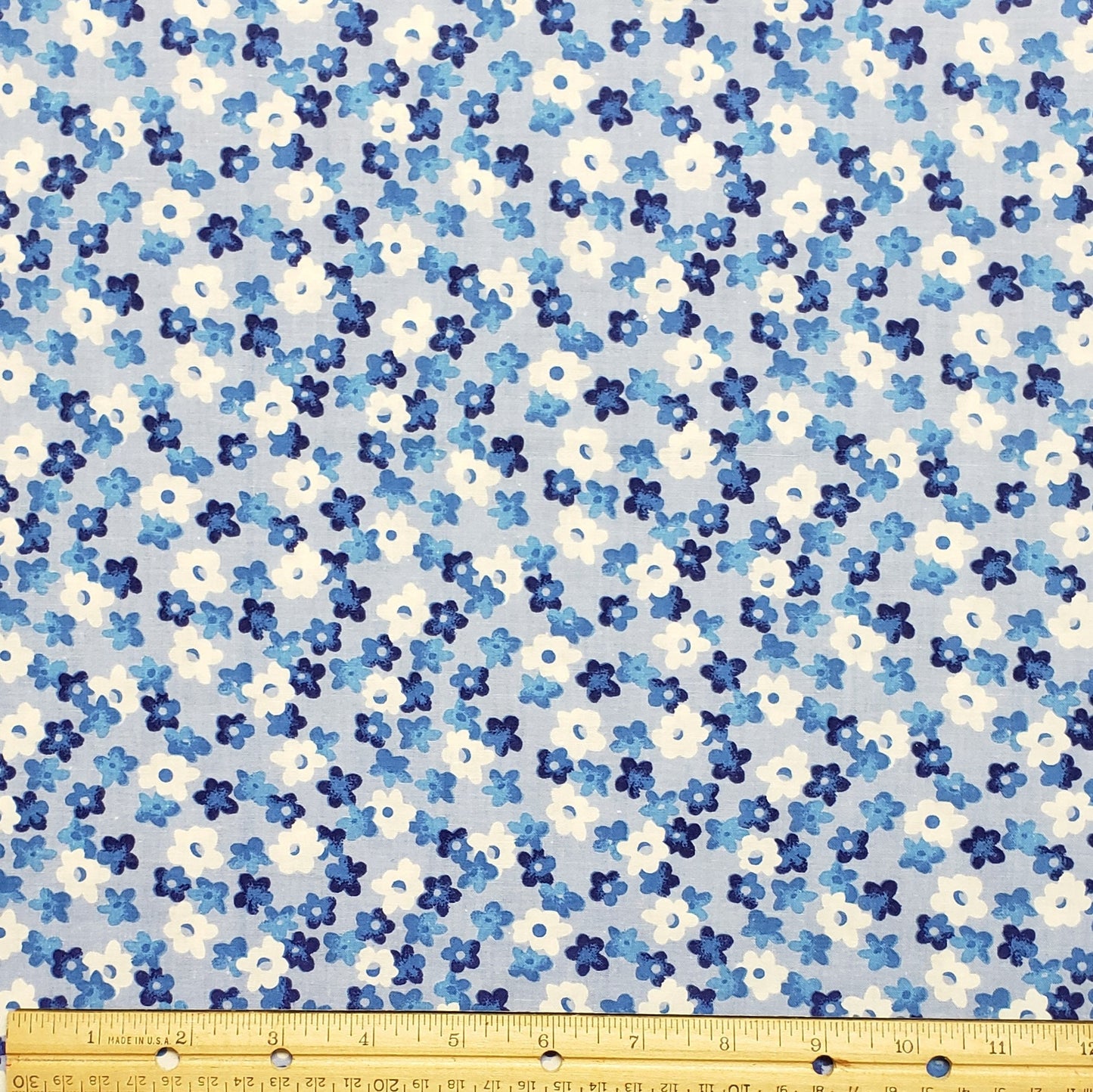 Light Blue Fabric with Blue and White Flowers - Selvage to Selvage Print