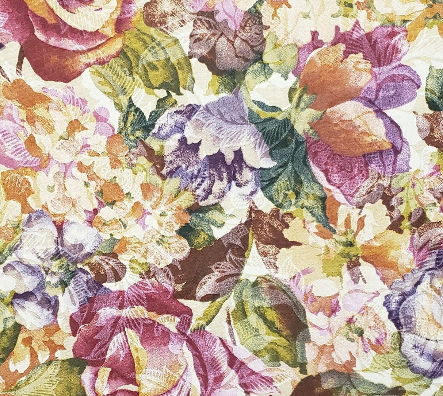 Classic Cottons 2001 - Taupe Fabric with Large Roses Featuring a Silhouette Rose and Leaf Pattern