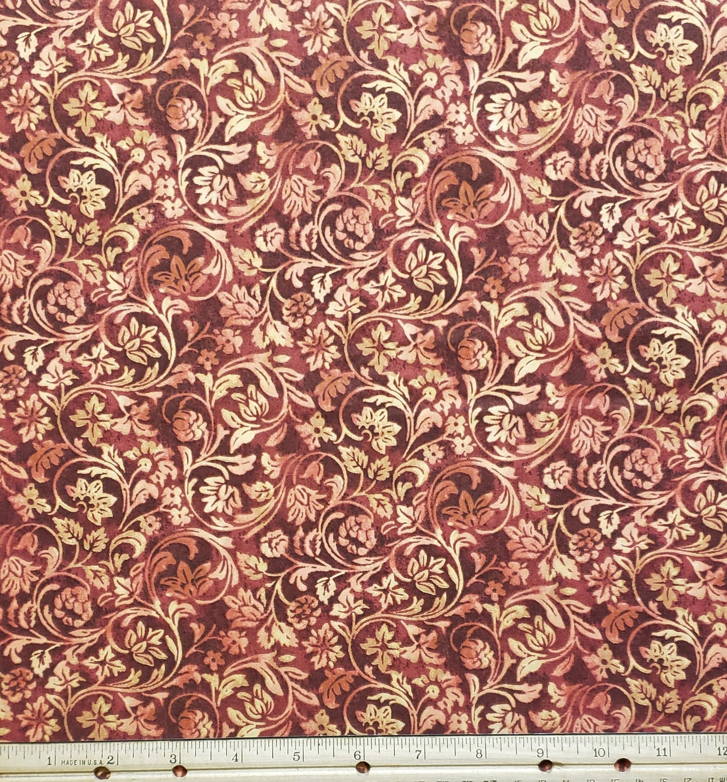 Classic Cottons 2003 - Mottled Rust Tone Fabric with Variegated Flower and Leaf Pattern