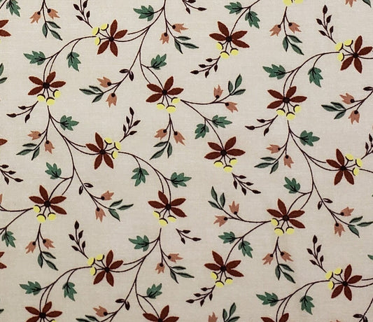 Designed and Produced Exclusively for JoAnn Fabric & Craft Stores-Tan Fabric With Rust Flowers / Yellow Accents / Green Leaves / Brown Vines