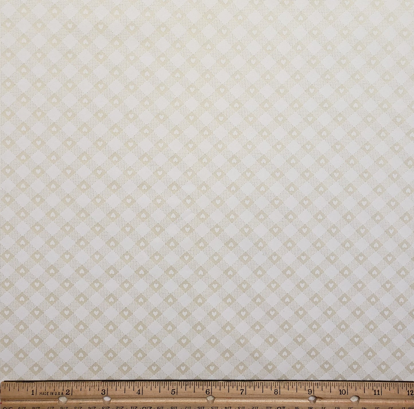 Fabric Traditions 1993 - Cream Fabric with Darker "Gingham" Pattern with White Hearts