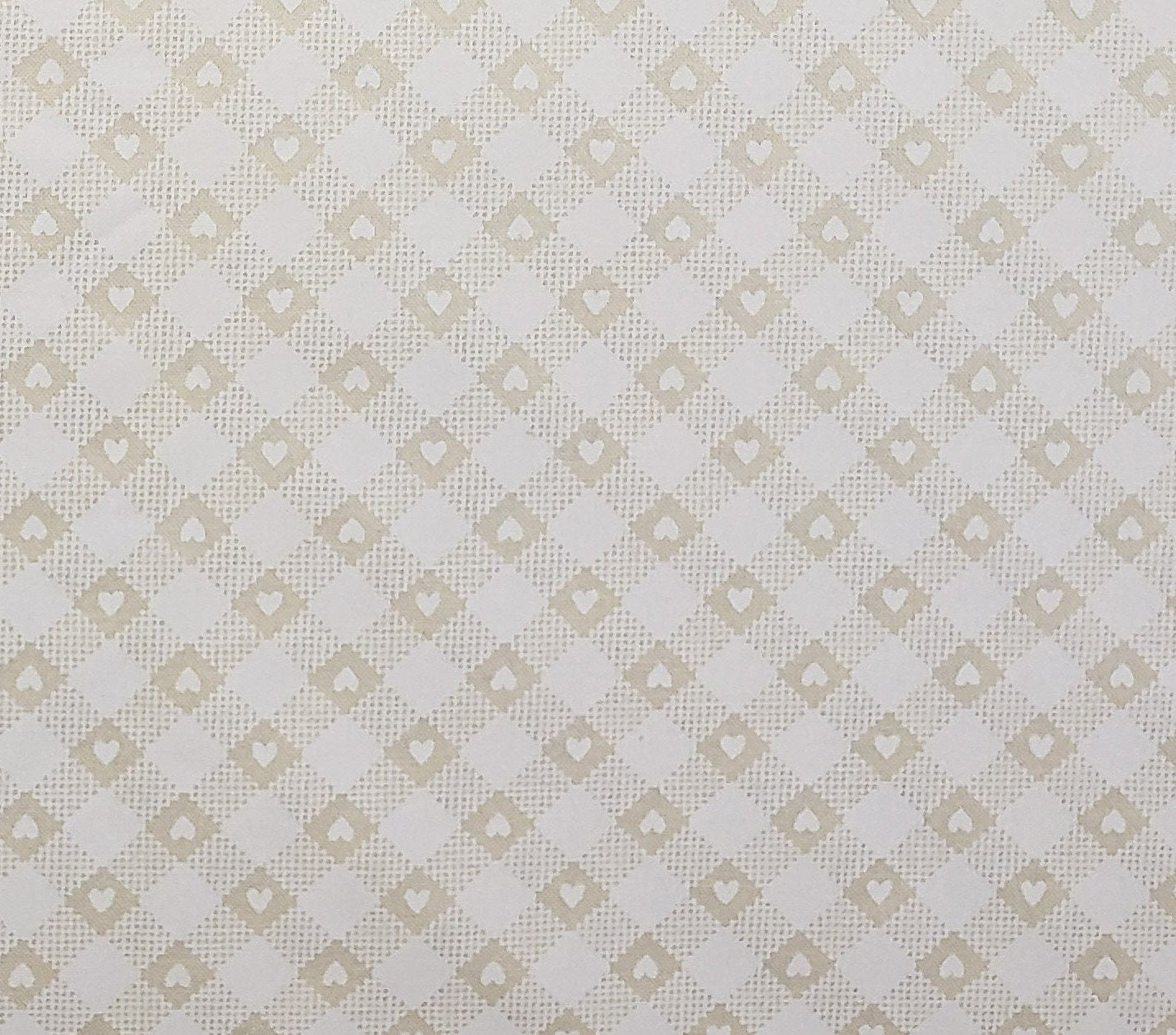 Fabric Traditions 1993 - Cream Fabric with Darker "Gingham" Pattern with White Hearts