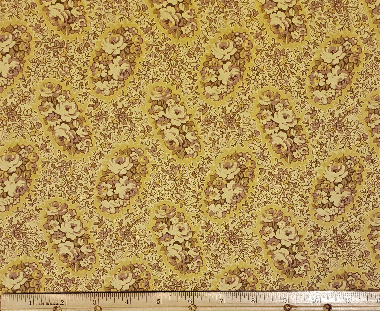 Dark Gold Fabric with Tan and Dark Cream Flower Print