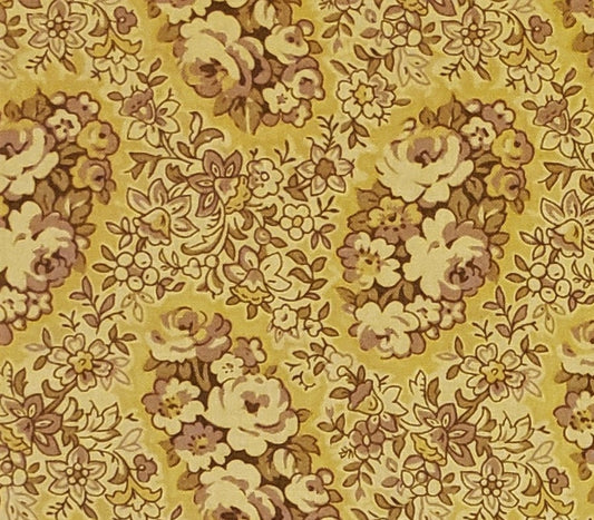 Dark Gold Fabric with Tan and Dark Cream Flower Print