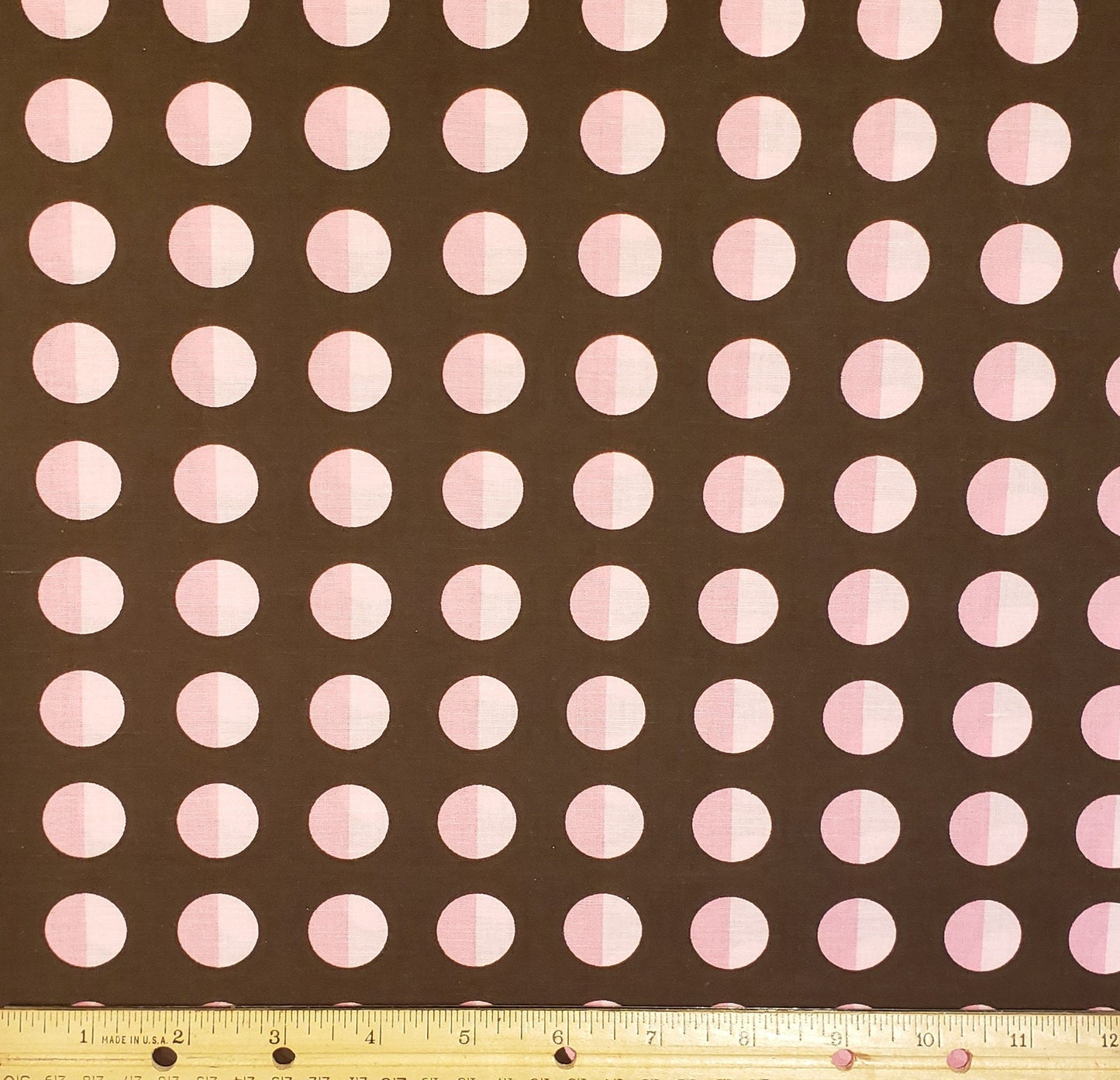 Designed and Produced Exclusively for JoAnn Fabric and Craft Stores - Dark Brown Fabric with Light and Dark Pink Dots