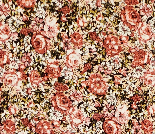 Reproduction Style Fabric with Small Coral Roses and Flowers - Selvage to Selvage Print