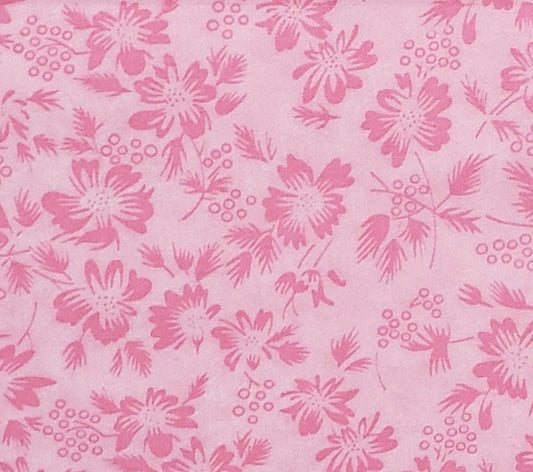 Light Pink Fabric with Darker Pink Flower Print - Selvage to Selvage Print