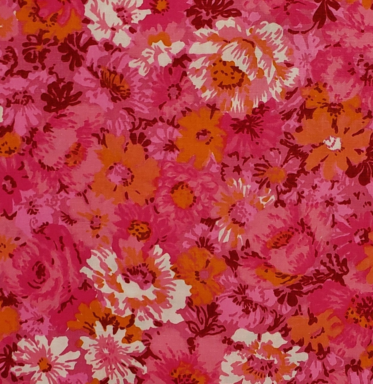 BATIK - Bright Pink / Orange / White Fabric with Flower Pattern