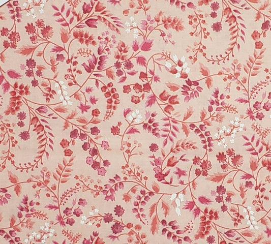 Earth, Wind & Fire by Fabric-Quilt, Inc. PATT. 664 - Light Pink Fabric with Pink, Purple and White Flower Vine Print