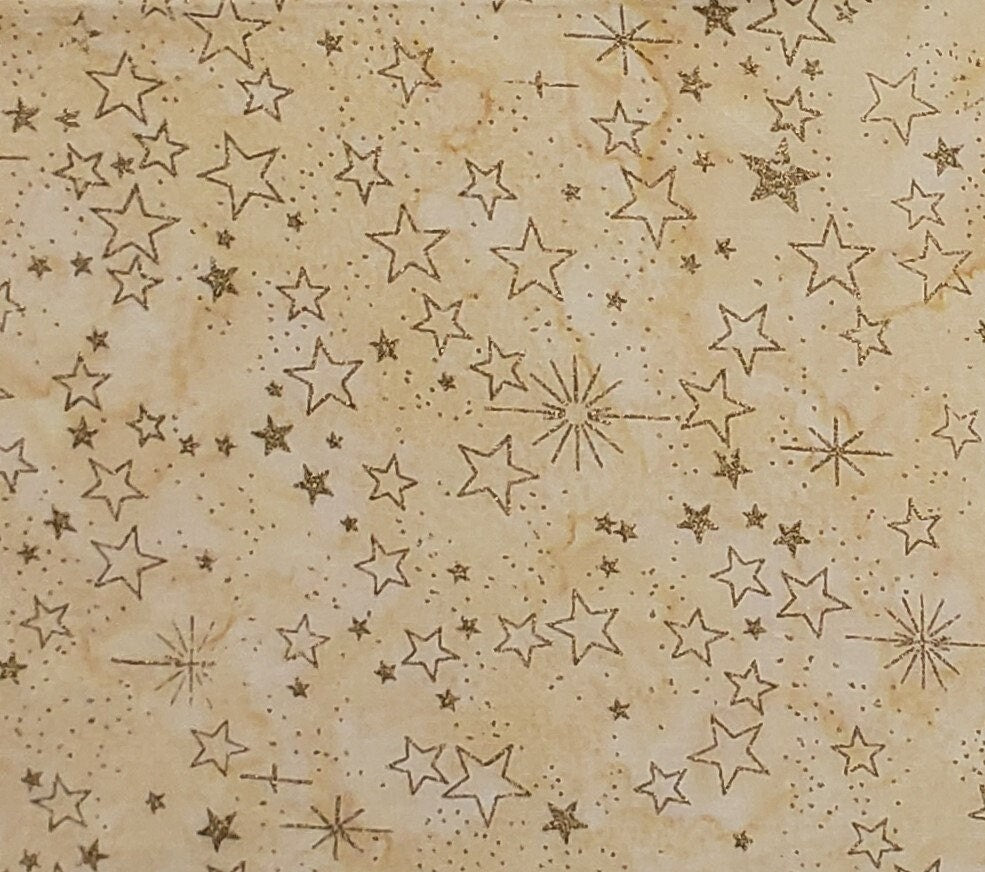 BATIK - Butterscotch Fabric with Metallic Gold Stars