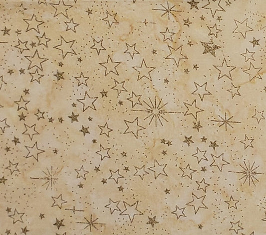 BATIK - Butterscotch Fabric with Metallic Gold Stars