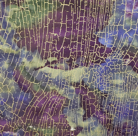 Marcus Brothers Textiles, Inc. - "Batik-Like" Print Fabric in Shades of Purple, Blue and Green with Metallic Gold Veins