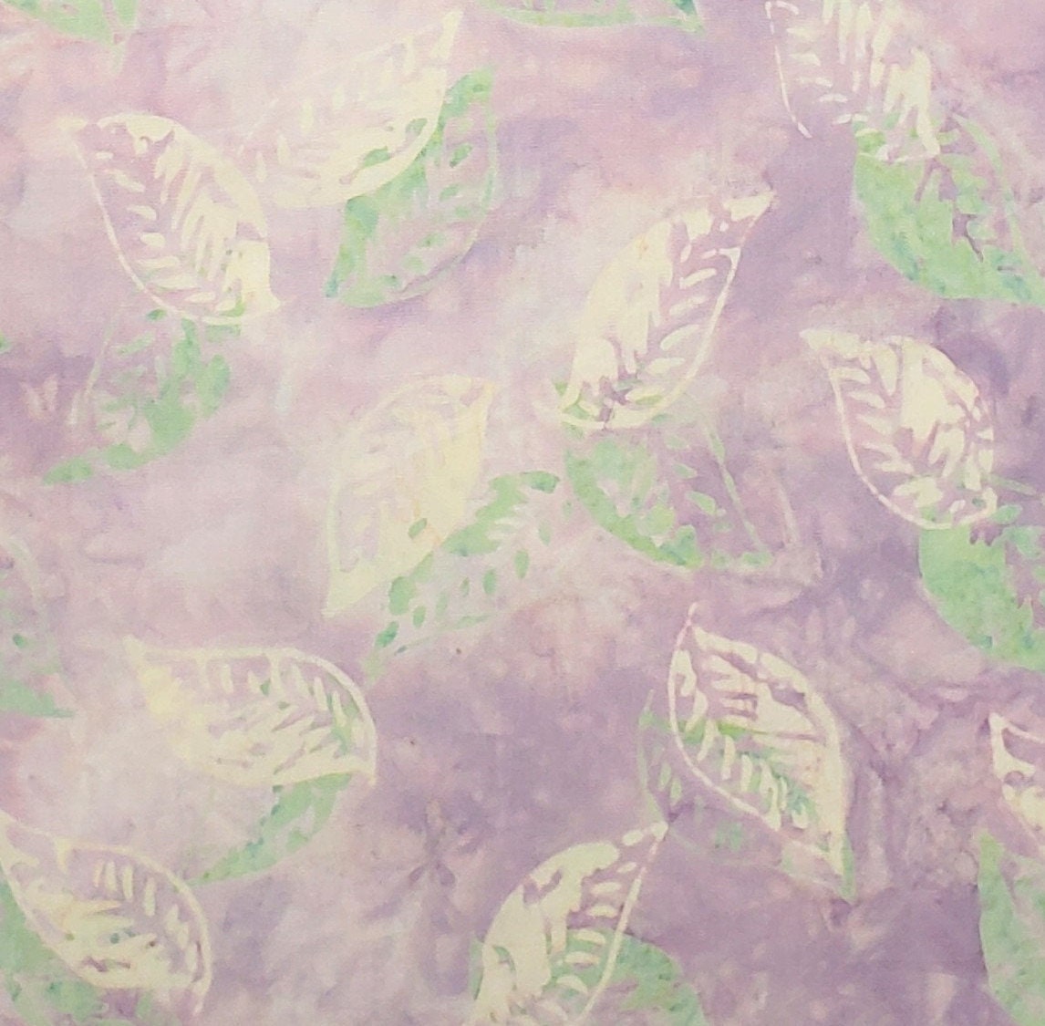 BATIK - Pale Lavender with Green and White Leaf Print