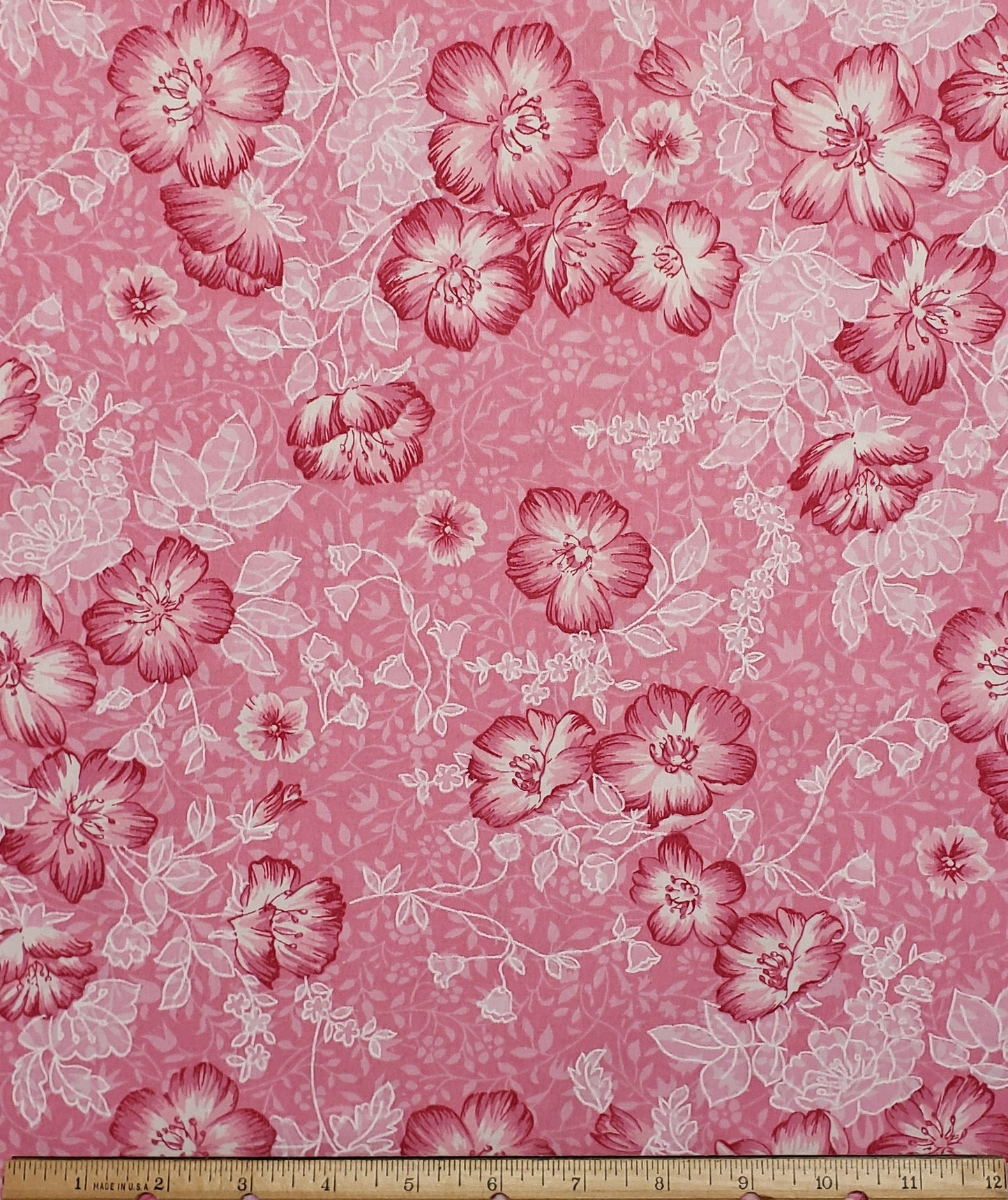 Pink Fabric with Dark Pink and White Flower Print