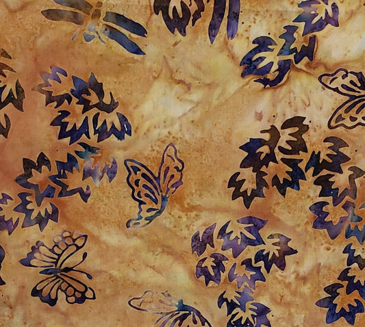 BATIK - Brown / Blue Leaf / Butterfly and Dragonfly Print