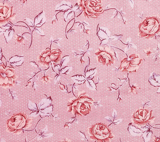 Peter Pan Fabrics - Rose Fabric with Rose Print and White Pindot