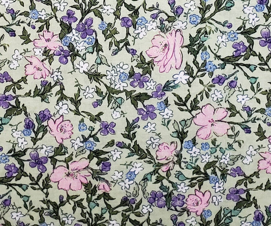 Exclusively for Jo Ann Stores - Pale Green Fabric with Pink, Purple, Blue and White Flower Print