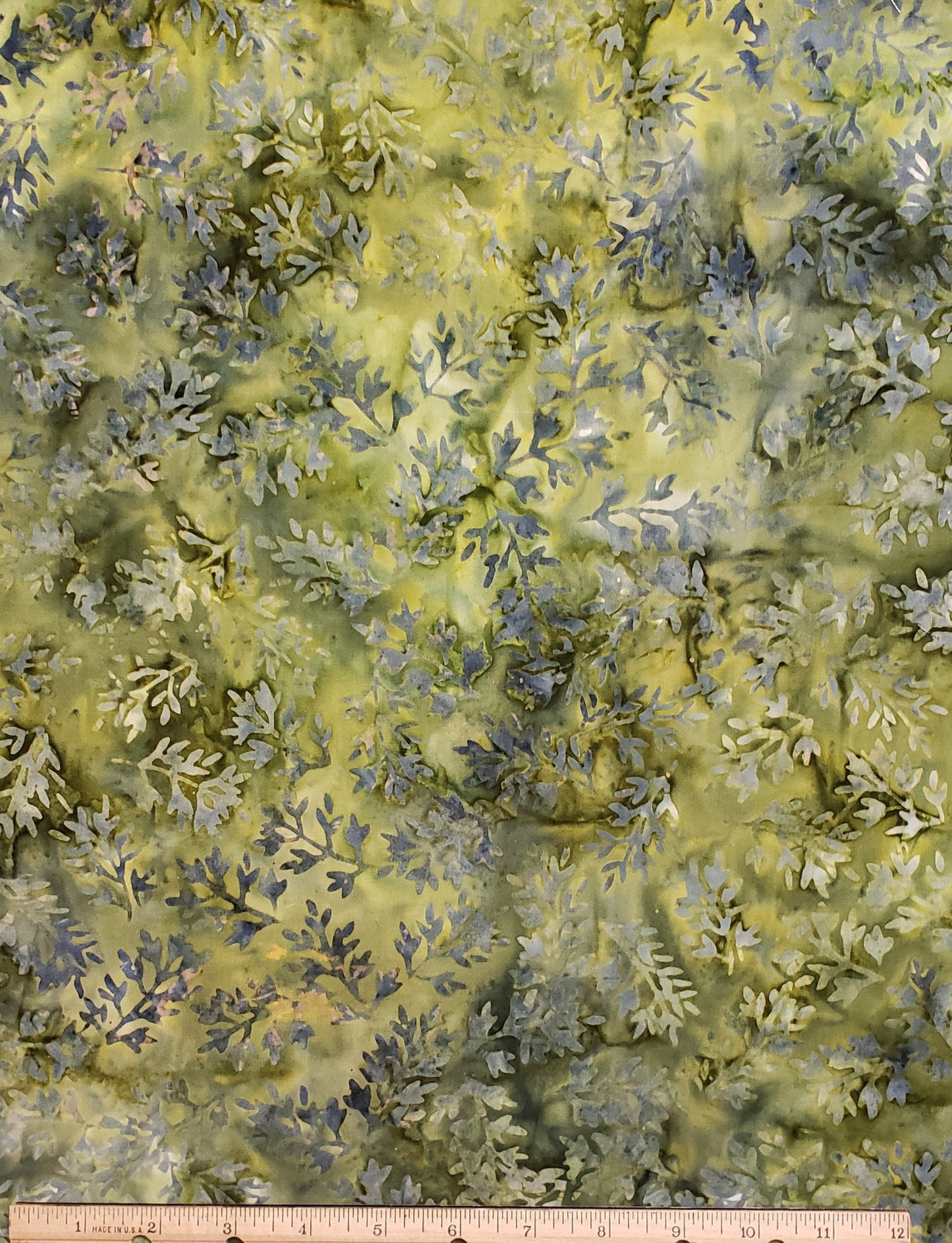 BATIK - Green with Gray Leaf Print Fabric