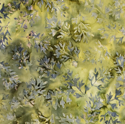 BATIK - Green with Gray Leaf Print Fabric